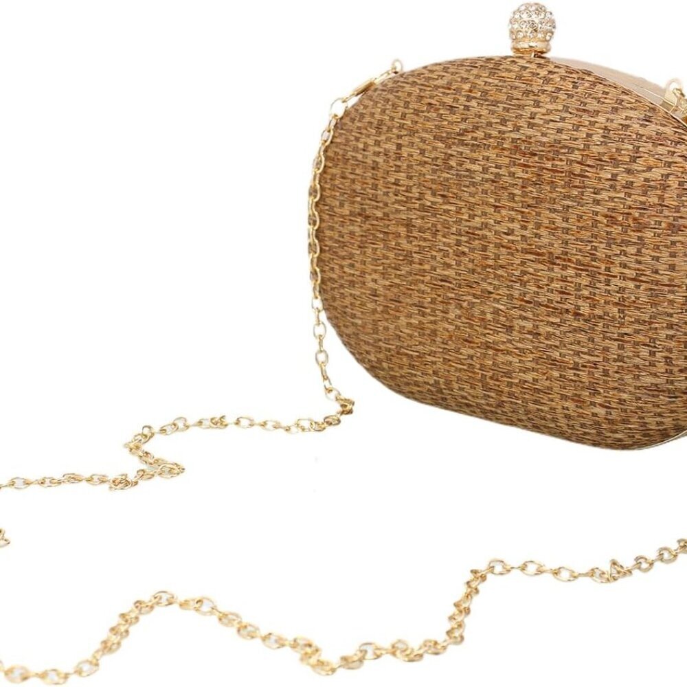 Straw Clutch Purse for Women Handwoven Wicker Evening Bag Crossbody Party - Picture 4 of 7